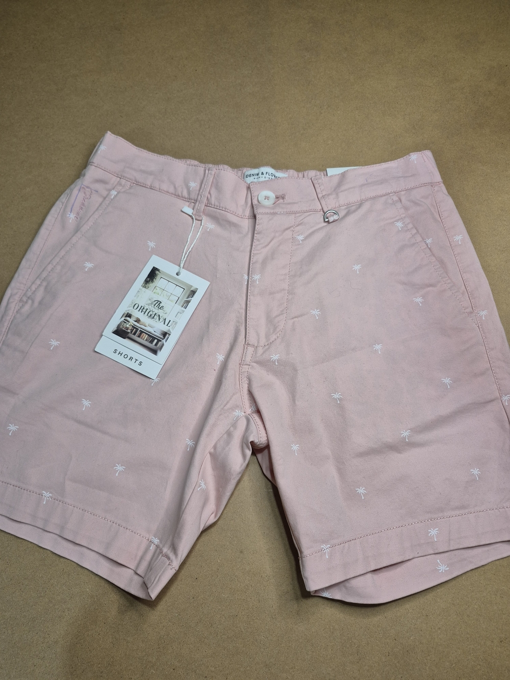 Denim & Flower Pale Pink Palm-tree Flat Front Shorts